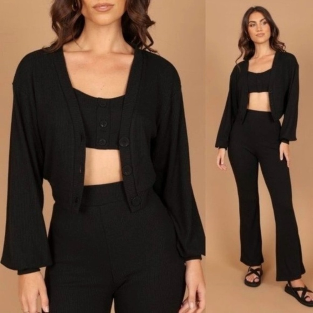 Petal & Pup CAMILLA KNITTED THREE PIECE PANT SET - BLACK NWT Size Medium